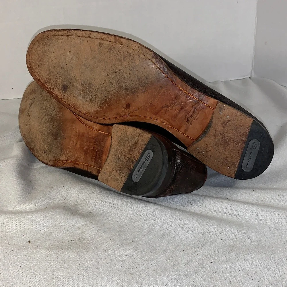 Santoni Mens Brown Leather Penny Loafers